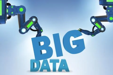 Big data concept with robotic arms - 3d rendering 스톡 일러스트