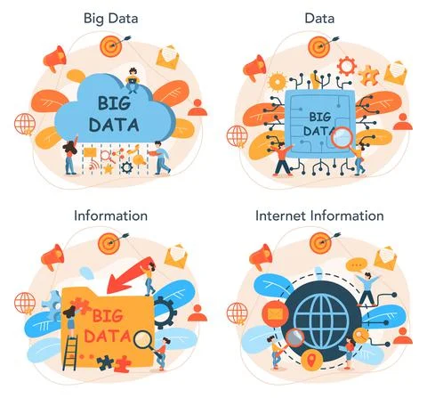 Big data concept set. Modern computer technology. Analyzing digital Stock Illustration