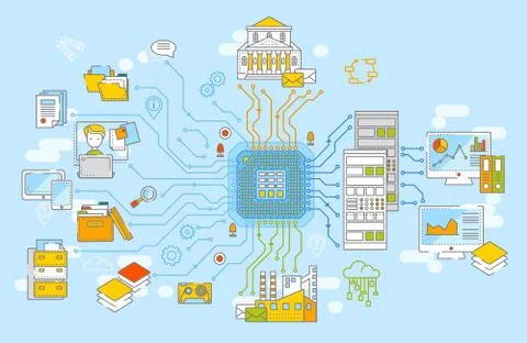 Big data concept vector illustration. Collection of information, data processing Stock Illustration