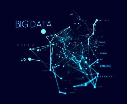 Big data concept in word tag cloud with plexud dot and line connection Stock Illustration