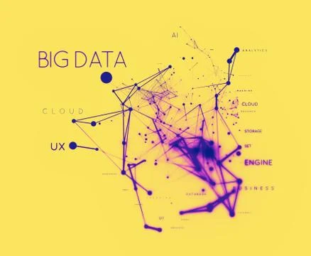 Big data concept in word tag cloud with plexud dot and line connection Stock Illustration
