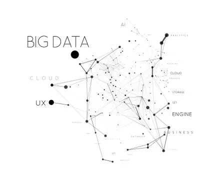Big data concept in word tag cloud with plexud dot and line connection. Vector Stock Illustration