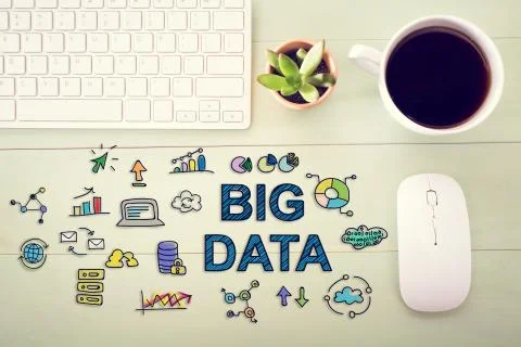 Big Data concept with workstation Illustrazione stock