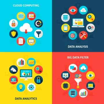 Big Data Concepts Set Stock Illustration