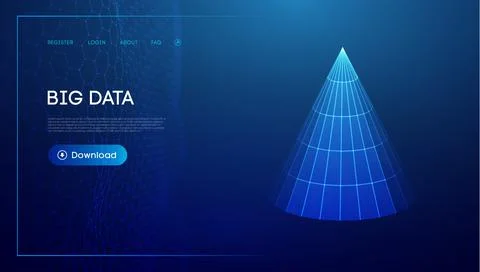 Big data cone blue technology background. Digital wireframe grid. Business Stock Illustration