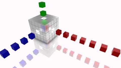 Big data cubes concept illustration silver, blue,red and green Stock Illustration