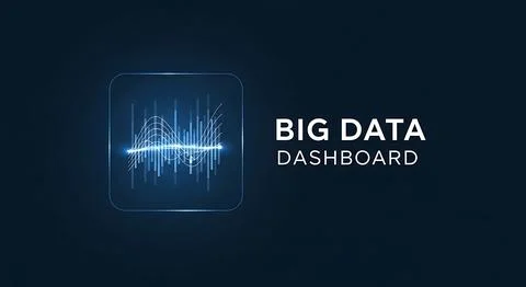 Big data dashboard with abstract sound wave and glowing lines, futuristic i.. Stock Illustration