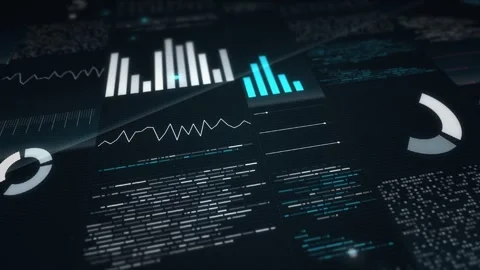 Big Data Dashboard Surface Of Mixed Charts And Code Panels Seen At A Steep Angle Stock Footage 343626387
