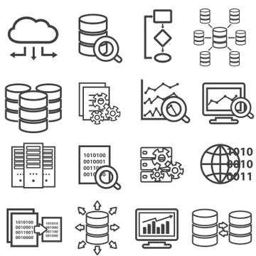 Big data, data analysis, computer and cloud computing line icons Stock Illustration