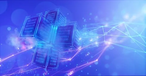 Big data. Data block. Cube with binary code. Abstract technical background... 스톡 일러스트