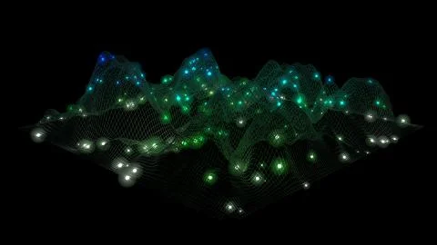 Big Data. Data mesh. Wireframe Landscape . Geometric Terrain Design. 3d Stock Illustration