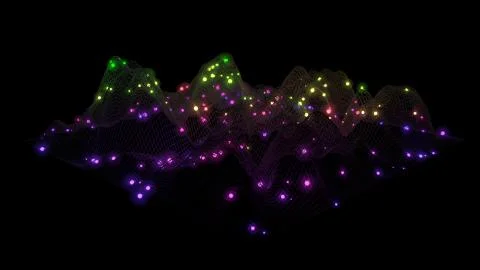 Big Data. Data mesh. Wireframe Landscape . Geometric Terrain Design. 3d Stock Illustration