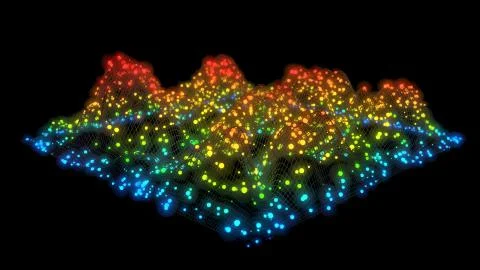 Big Data. Data mesh. Wireframe Landscape . Geometric Terrain Design. 3d Stock Illustration