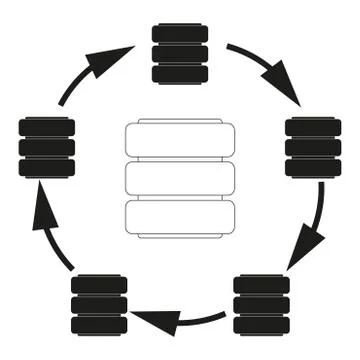 Big data Database cycle Vector black icon on white background. Stock Illustration