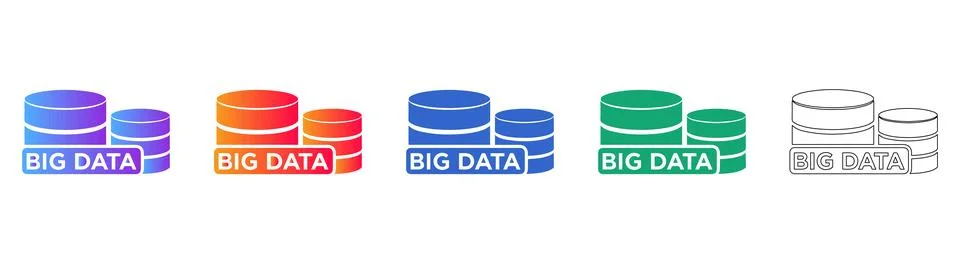 Big Data Database Icons Set for Storage and Analytics 스톡 일러스트