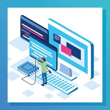 Big data design with computers and avatar man Stock Illustration