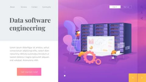 Big data developer landing page template. 스톡 일러스트