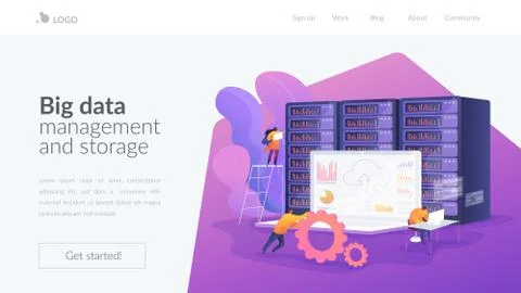 Big data developer landing page template. Stock Illustration