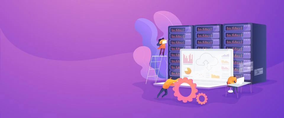 Big data developer web banner concept. Stock Illustration