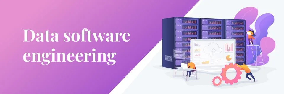 Big data developer web banner concept. Stock Illustration