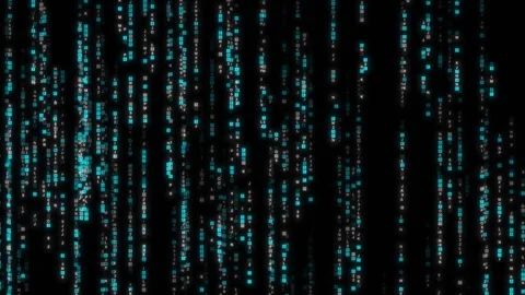 Big data digital code running through black and blue binary code data in a Stock Footage 295183044
