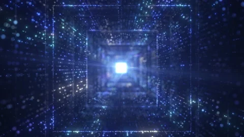 Big Data Digital tunnel square with futuristic matrix. Seamless loop. Stock Footage