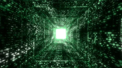 Big Data Digital tunnel square with futuristic matrix. Technological and related Stock Footage 160144884