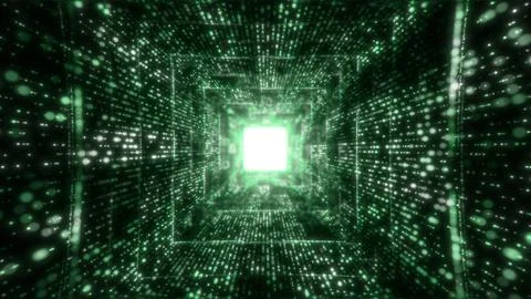 Big Data Digital tunnel square with futuristic matrix. Technological and related Illustrazione stock