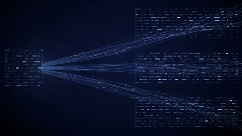 Big Data Distribution Splitting Into Three Network Channels Feeding Data Stock Footage 343138209