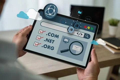 Big Data on a Domain Web Page and SEO Internet Domain Name Registration Dom.. Stock-Fotos