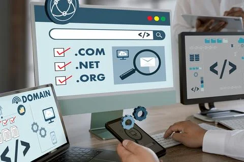 Big Data on a Domain Web Page and SEO Internet Domain Name Registration Dom.. Stock-Fotos