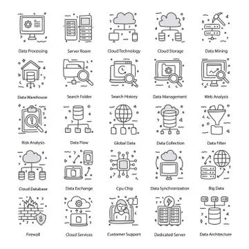 Big Data Doodle Icons Pack Stock Illustration