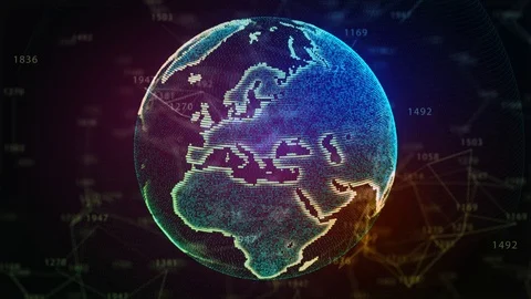 Big Data Earth. Digital information Earth rotating animation social technology Stock Footage 124305696