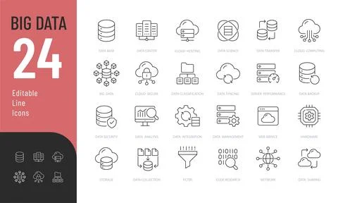 Big Data Editable Icons set. Stock Illustration