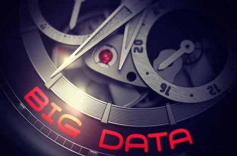 Big Data on the Elegant Pocket Watch Mechanism. 3D. Stock Illustration