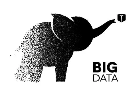 Big data elephant symbol made of chaotic clusters collected in order to analy 스톡 일러스트