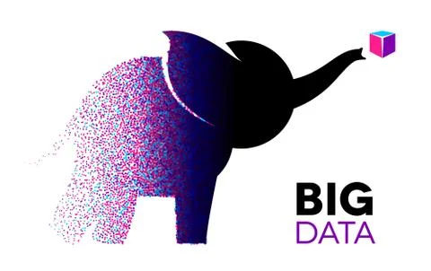 Big data elephant symbol made of chaotic clusters or colorful particles colle Stock Illustration
