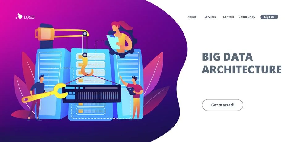 Big data engineering concept landing page. Stock Illustration