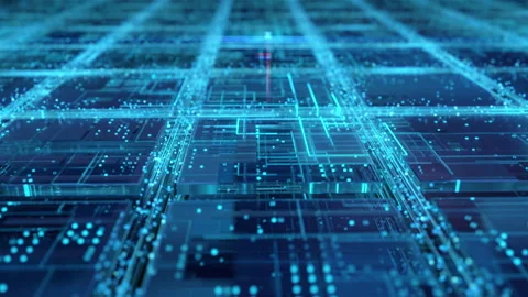 Big data environment with innovative circuit board and many chips and processors Stock Footage 239930448