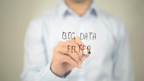 Big Data Filter, Man writing on transparent screen Stock Photos