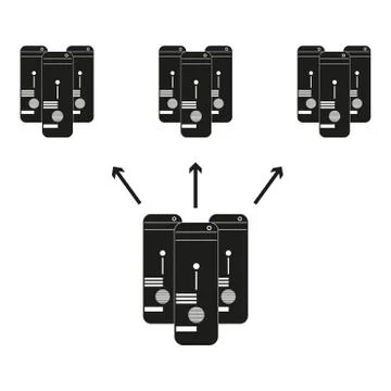 Big data Four computers are divided among themselves Vector black icon on white Stock Illustration