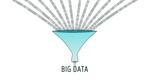 Big Data Funnel with Binary Number Processing Visualization Animation Stock Footage 155574041