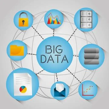 Big data globe analytic technology network icons イラスト素材