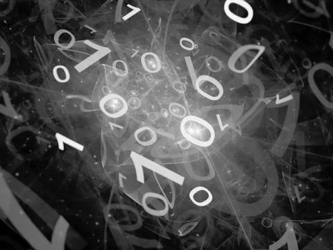 Big data glowing binary flow in space black and white texture Stock Illustration