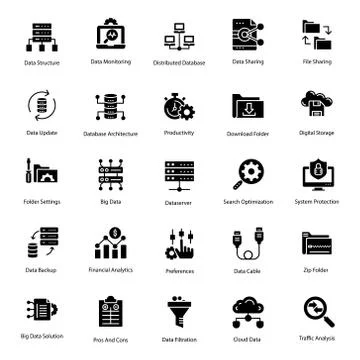 Big Data Glyph Icons Pack Stock Illustration