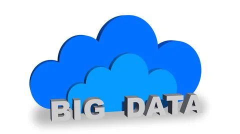 BIG DATA - gray lettering in front of blue clouds on white background Stock Illustration