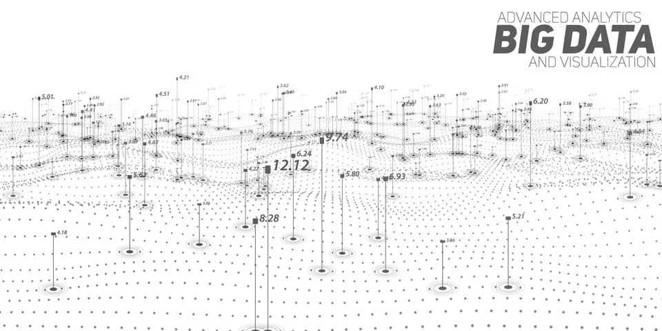 Big data grayscale plot visualization. Futuristic infographic. Information ae Stock Illustration