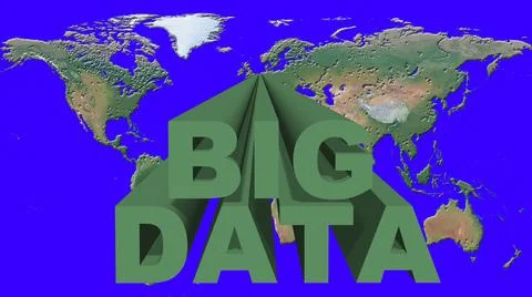 BIG DATA - green lettering in front of a world map on blue background Illustrazione stock