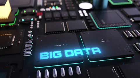 Big data header on the background of microprocessors on a circuit board . con Video stock 206998689