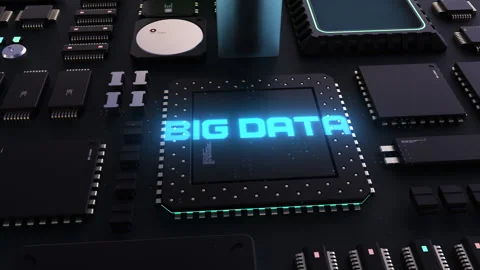 Big data header on the background of microprocessors on a circuit board . con Stockbeeldmateriaal 206998963